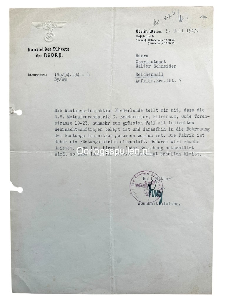 Original WWII German Kanzlei des Führers der NSDAP set Hilversum