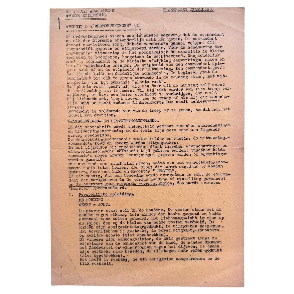Original WWII Dutch Nationale Jeugdstorm drill exercises documents from Rotterdam