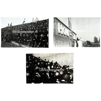 Originele NSB foto’s uit de Tweede Wereldoorlog – authentieke zwart-wit propagandafoto’s van NSB-bijeenkomsten met leden en toespraken, zeldzaam historisch materiaal voor WO2-verzamelaars.