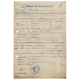 Original WWII Dutch Waffen-SS volunteer punishment document Rotterdam - Dutch Waffen-SS volunteer - Salzburg - Freiwillige Niederlande