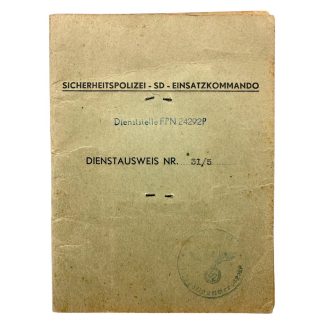 Original WWII German SD Dienstausweis Einsatzkommando Bordeaux & Den Haag