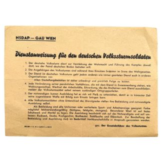 Original WWII German Volkssturm leaflet Wien 1944