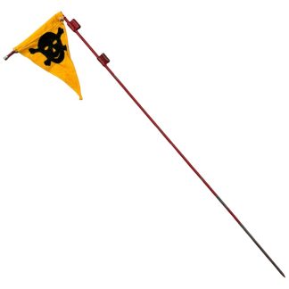 Original WWII German gas warning flag with pole – rare World War 2 militaria collectible featuring yellow triangular flag with black skull and crossbones, used by Wehrmacht units to signal chemical attack danger.