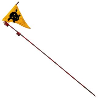 Bandeira de aviso de gás alemã original da Segunda Guerra Mundial com haste – raro item de colecionismo militar da Wehrmacht, apresenta bandeira triangular amarela com caveira e ossos cruzados em preto, utilizada para sinalizar perigo de ataque químico.