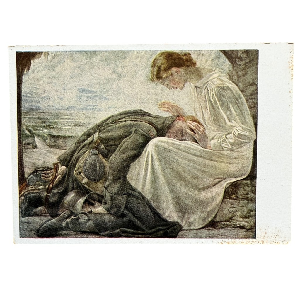 Original WWII German postcard tired German soldier