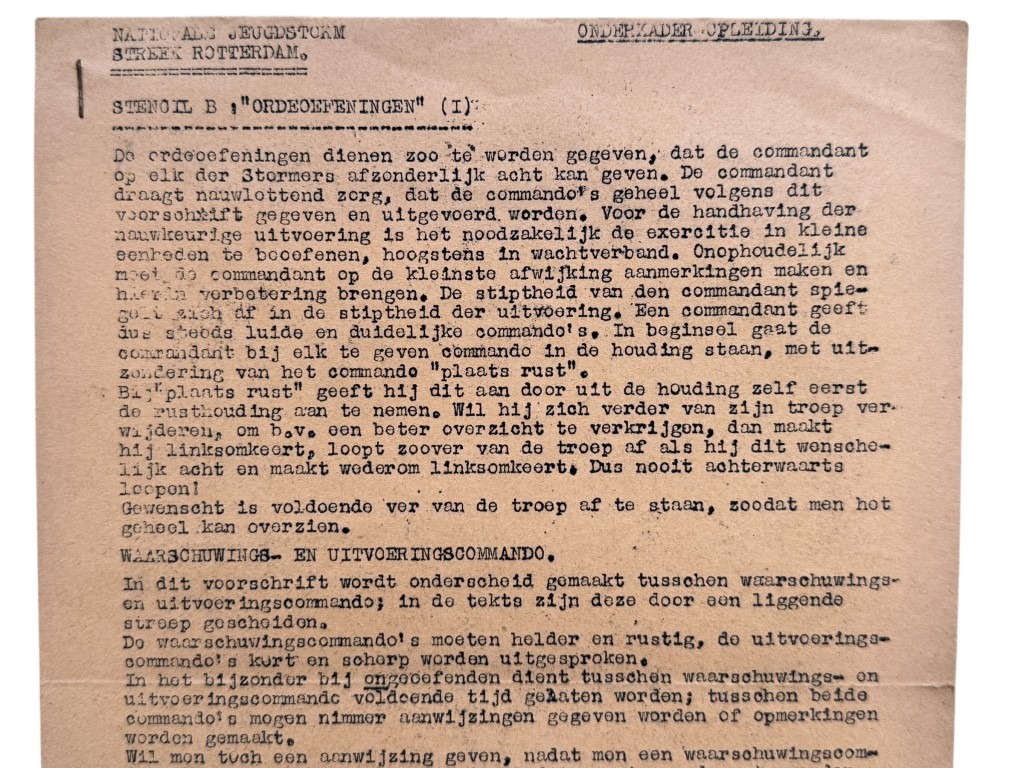 Original WWII Dutch Nationale Jeugdstorm drill exercises documents from Rotterdam