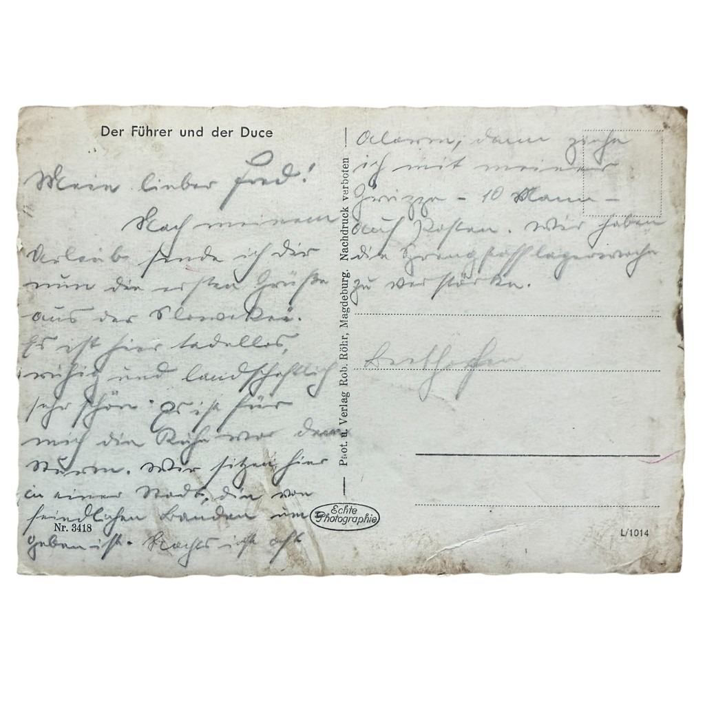 Original WWII German postcard Adolf Hitler and Benito Mussolini