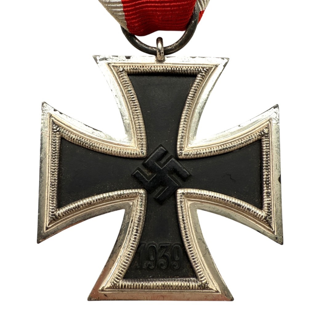 Original WWII German Iron Cross 2nd Class 1939 with ribbon – authentic World War Two military medal awarded for bravery, highly collectible decoration for German medal collectors and WWII militaria enthusiasts.