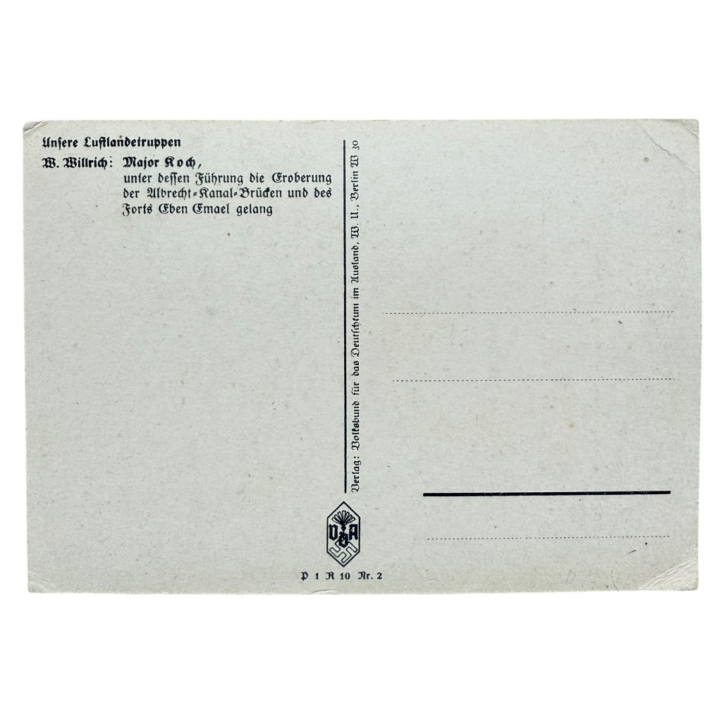 Original WWII German postcard Major Koch, Fallschirmjäger-Offizier Eben Emael