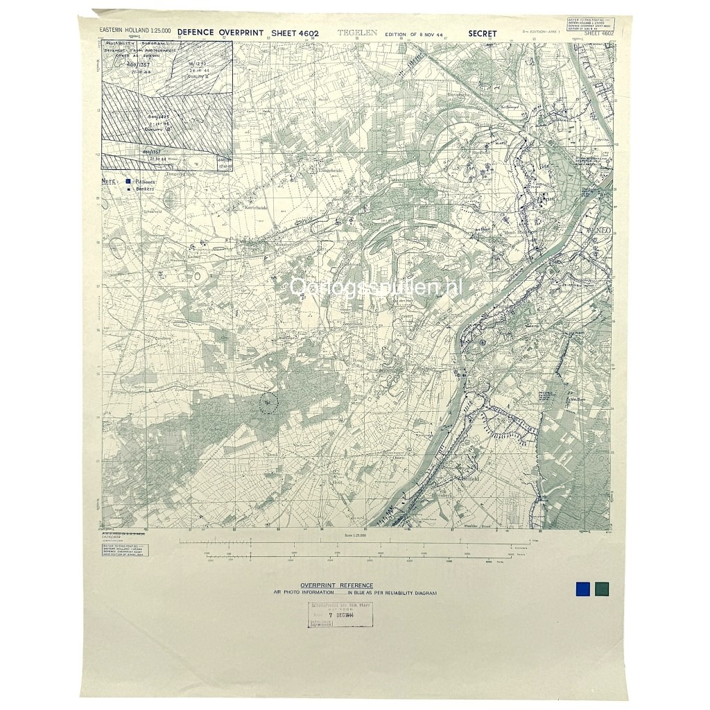 Original WWII Allied secret battle map of Tegelen/Venlo - November 8, 1944
