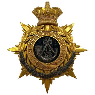 Original Victorian British helmet plate Shropshire Light Infantry Regiment 1878–1908 Home Service Helmet badge – rare antique militaria collectors item.