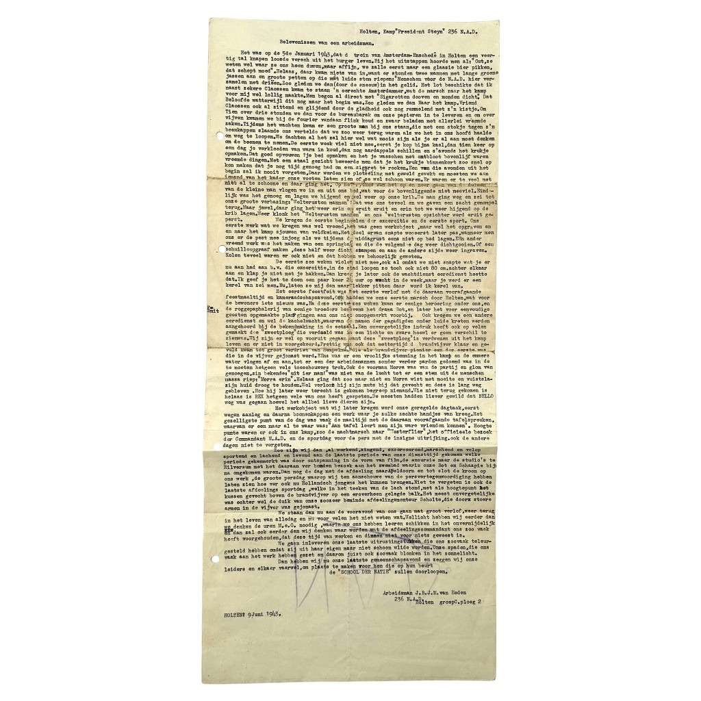 Original WWII Dutch Nederlandsche Arbeidsdienst document Holten, kamp 'Steyn'