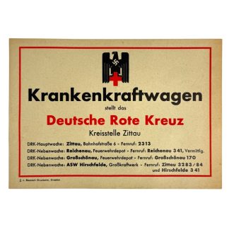 Original WWII German DRK paper sign Kreisstelle Zittau