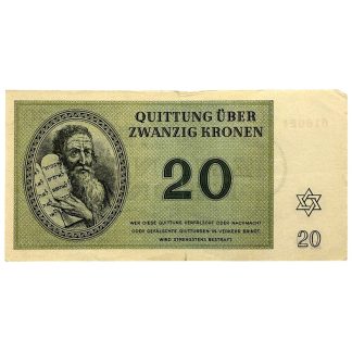 Original WWII German Jewish Ghetto/Camp Theresienstadt 20 Kronen banknote