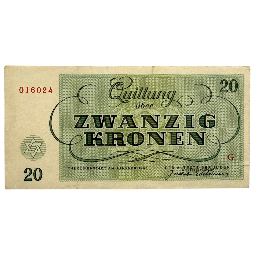 Original WWII German Jewish Ghetto/Camp Theresienstadt 20 Kronen banknote