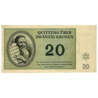 Original WWII German Jewish Ghetto/Camp Theresienstadt 20 Kronen banknote