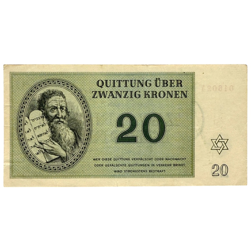 Original WWII German Jewish Ghetto/Camp Theresienstadt 20 Kronen banknote