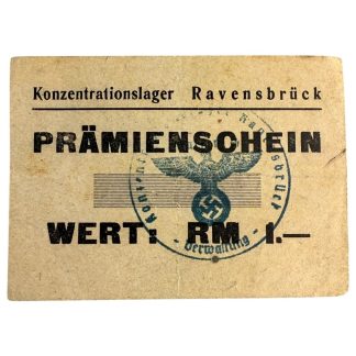 Original WWII German Prämienschein 1 RM concentration camp Ravensbrück