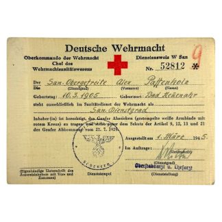 Original WWII German WH Sanitater Dienstausweis 1945
