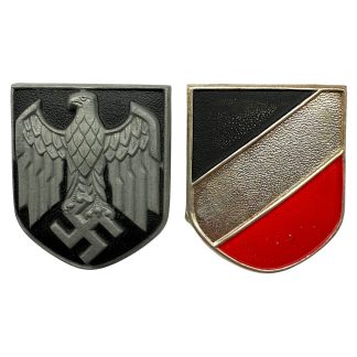 Original WWII German WH tropical pith helmet shields - militaria metal insignia collectibles ww2