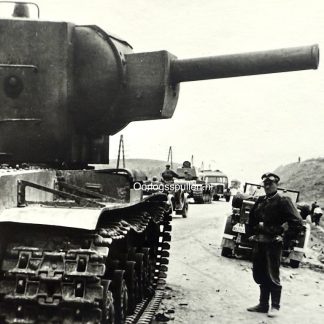 Original WWII German Waffen-SS photo of knocked out Soviet KV-2 heavy tank