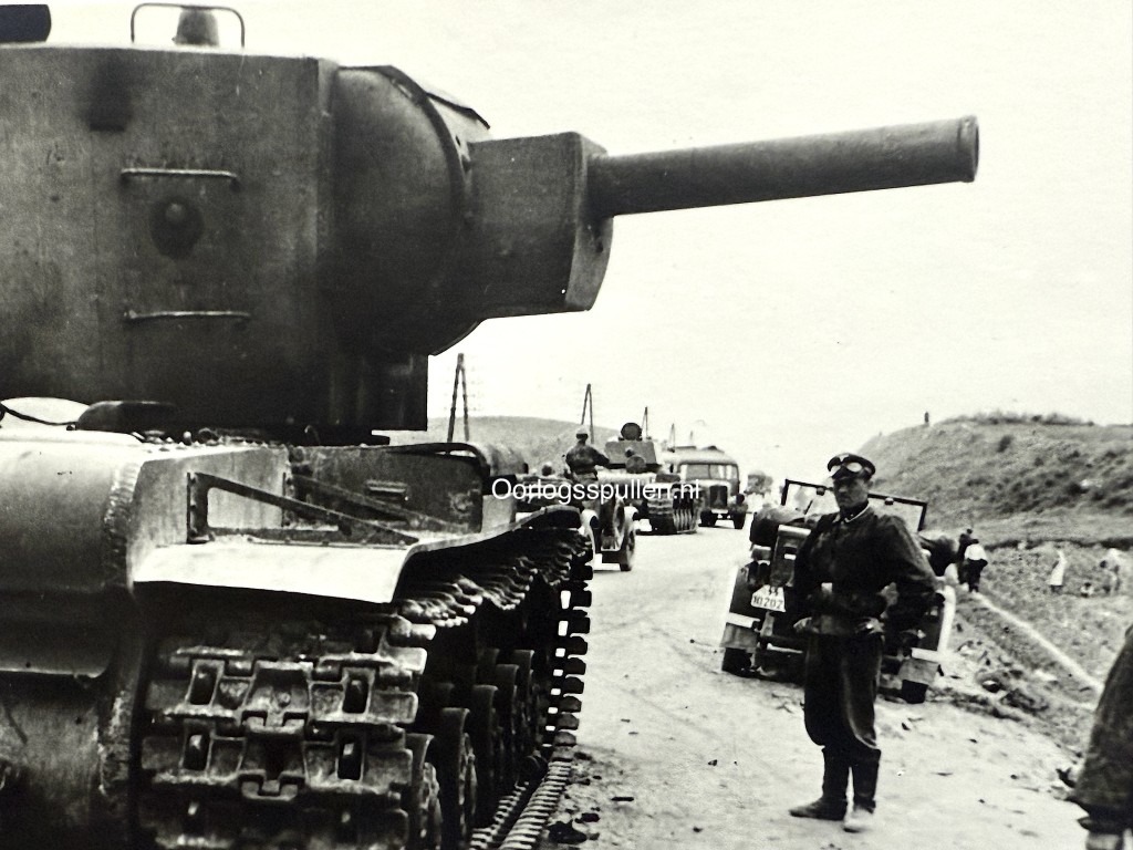 Original WWII German Waffen-SS photo of knocked out Soviet KV-2 heavy tank