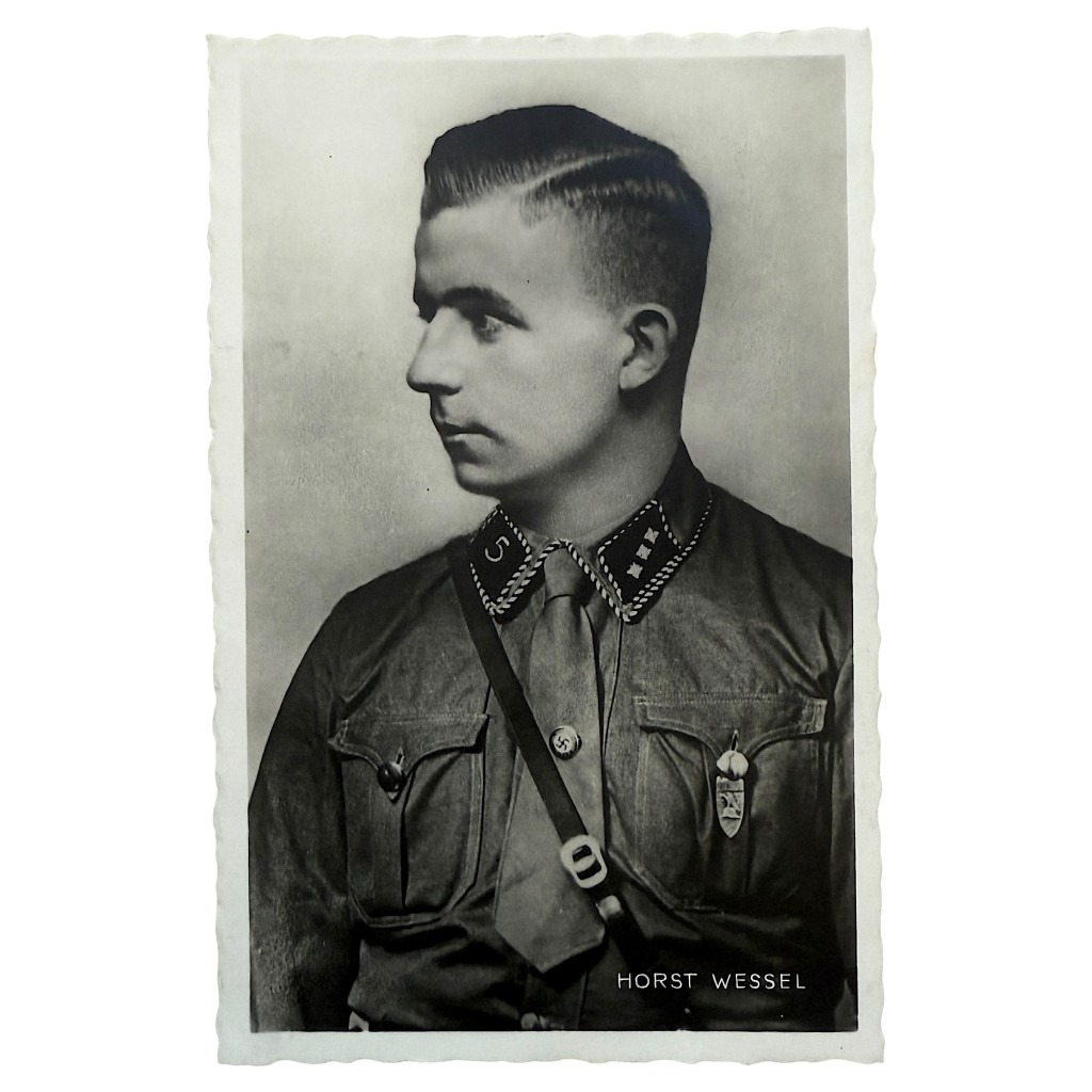 Originaler Zweiter Weltkrieg Postkarte Horst Wessel – seltenes NSDAP SA Propaganda Foto, historische Militaria Sammelkarte aus Deutschland, authentisches Drittes Reich Sammlerstück für Militaria- und Zeitgeschichte-Sammler.