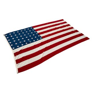 Original World War II era American flag with 48 stars, featuring a blue canton with white stars and thirteen alternating red and white stripes, laid flat.