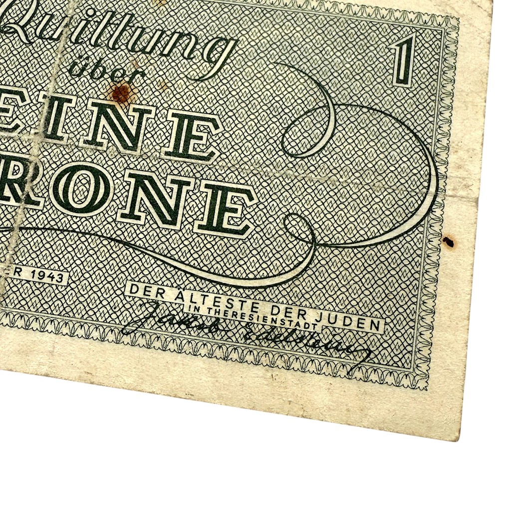 Original WWII German Jewish Ghetto/Camp Theresienstadt 1 Krone banknote - Image 4