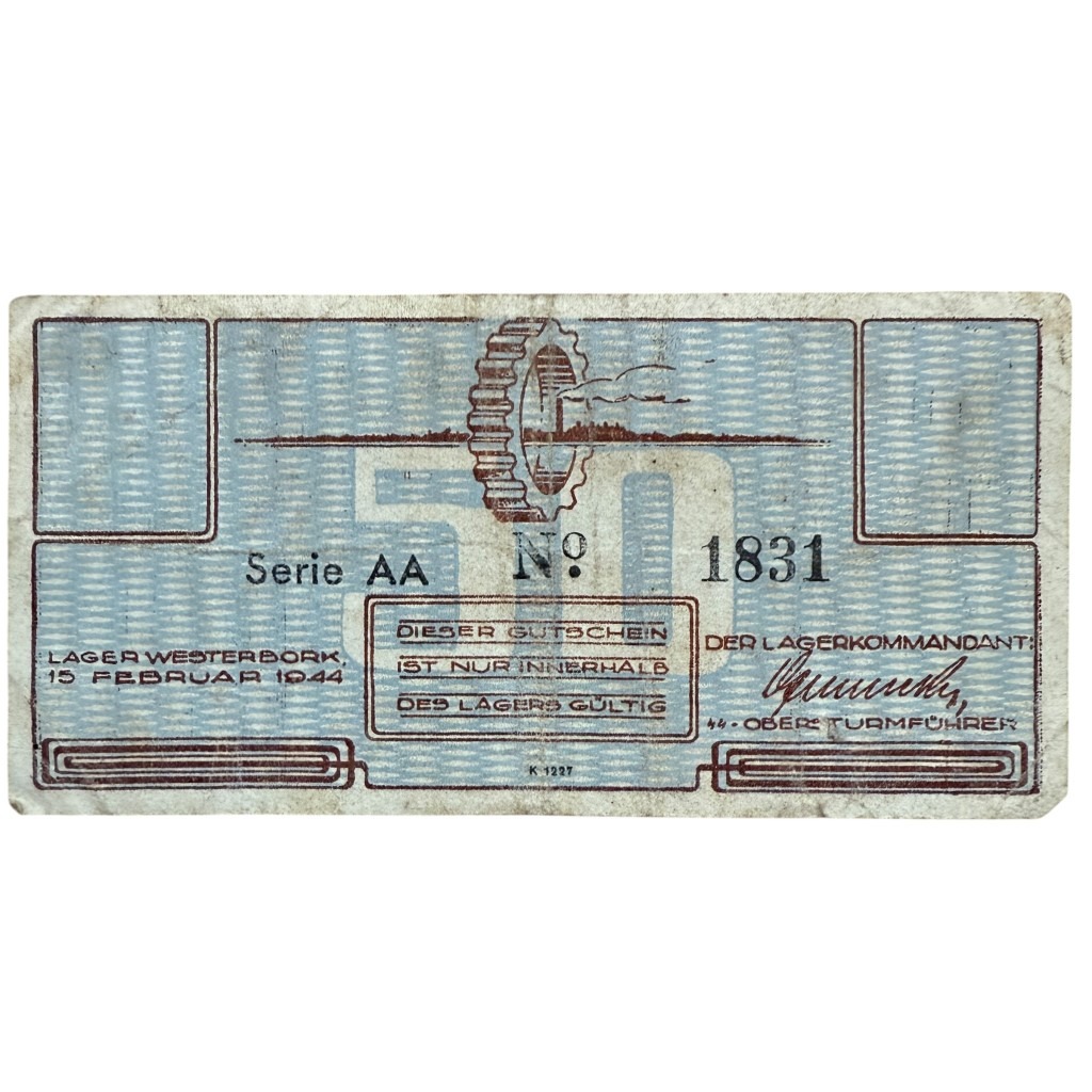 Original WWII Dutch ‘Durchgangslager’ Westerbork banknote - Image 3