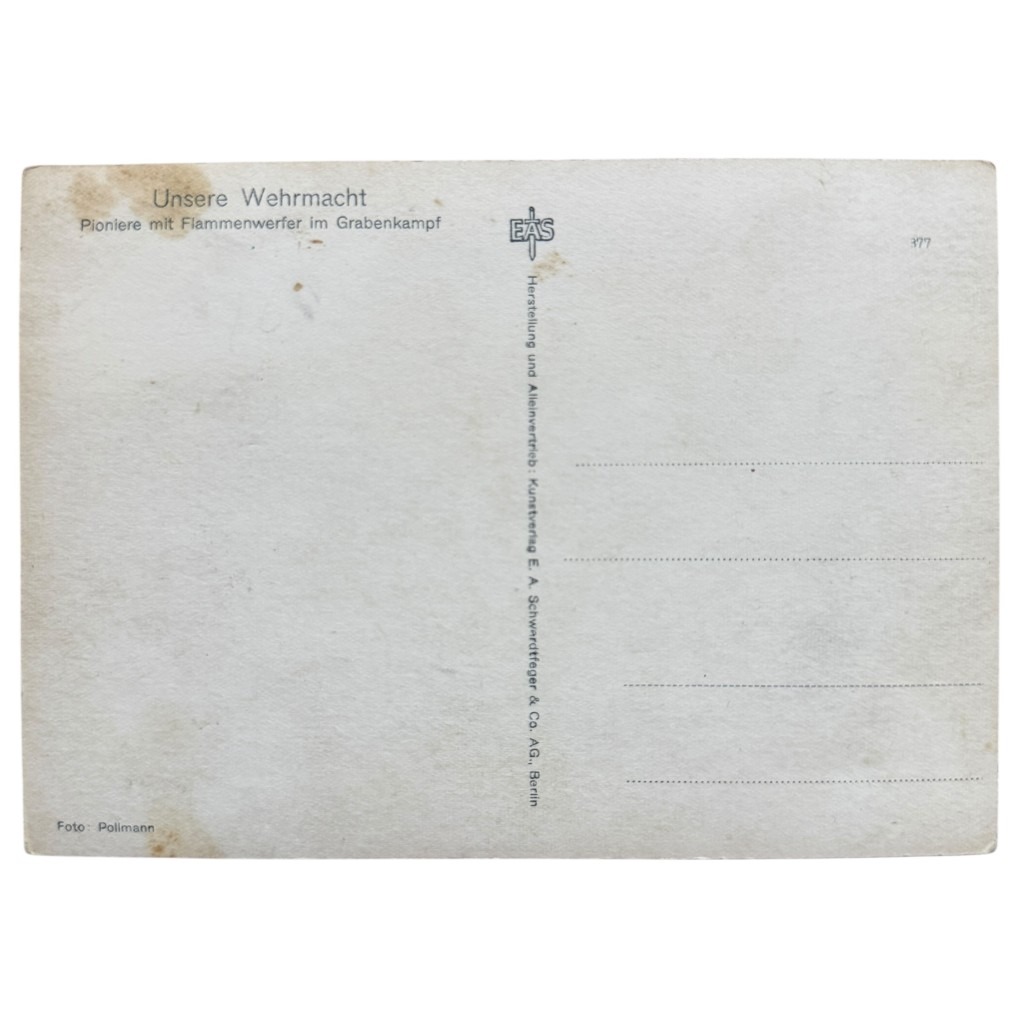 Original WWII German Wehrmacht 'Flammenwerfer' postcard - Image 3