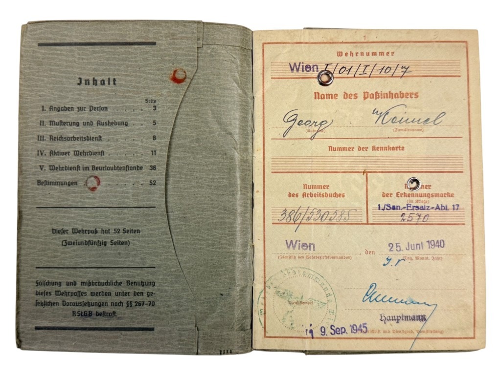 Original WWII German WH medic Wehrpass and documents set - Image 5