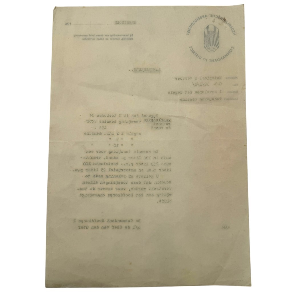 Original WWII Dutch Nederlandsche Arbeidsdienst Groningen document - Image 5