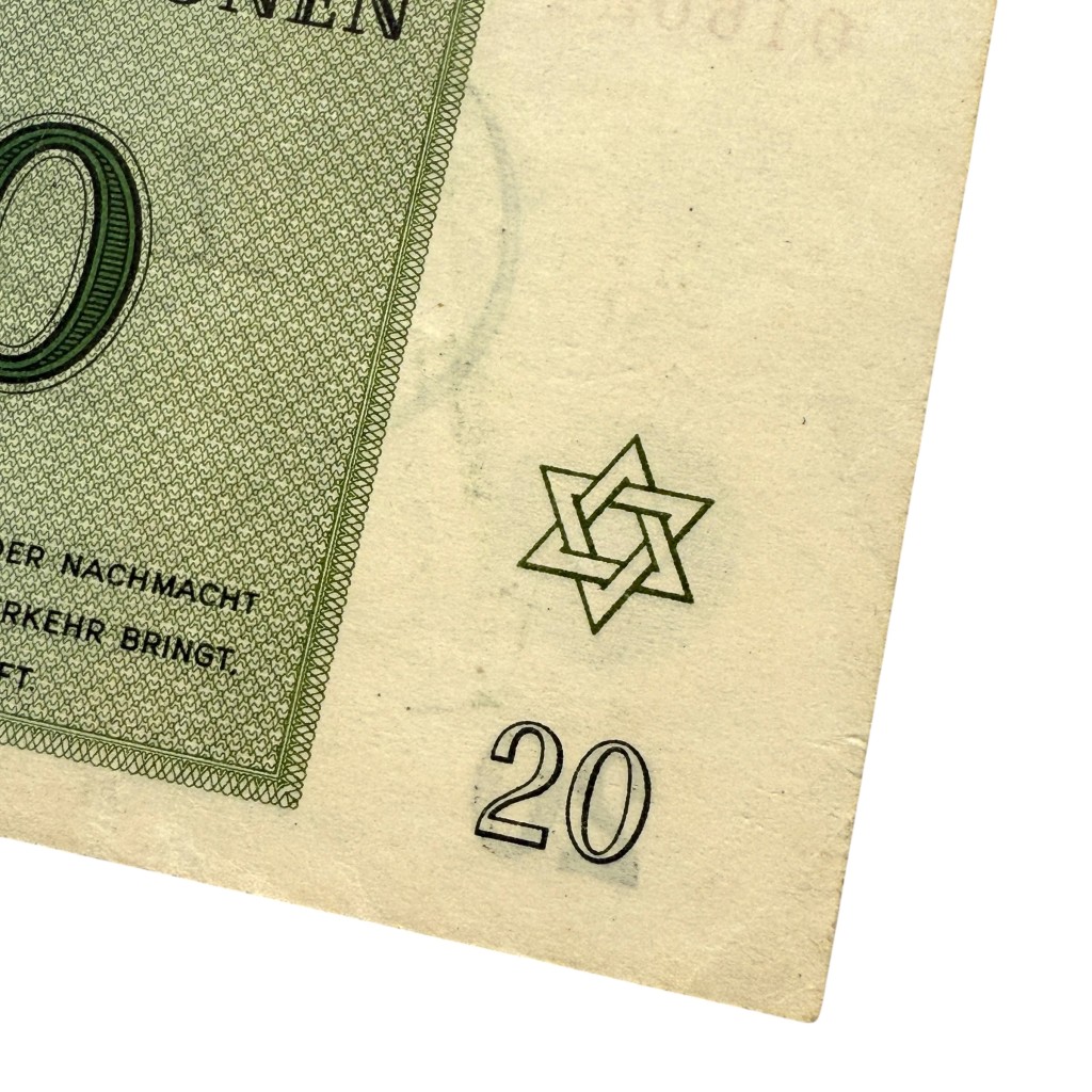Original WWII German Jewish Ghetto/Camp Theresienstadt 20 Kronen banknote