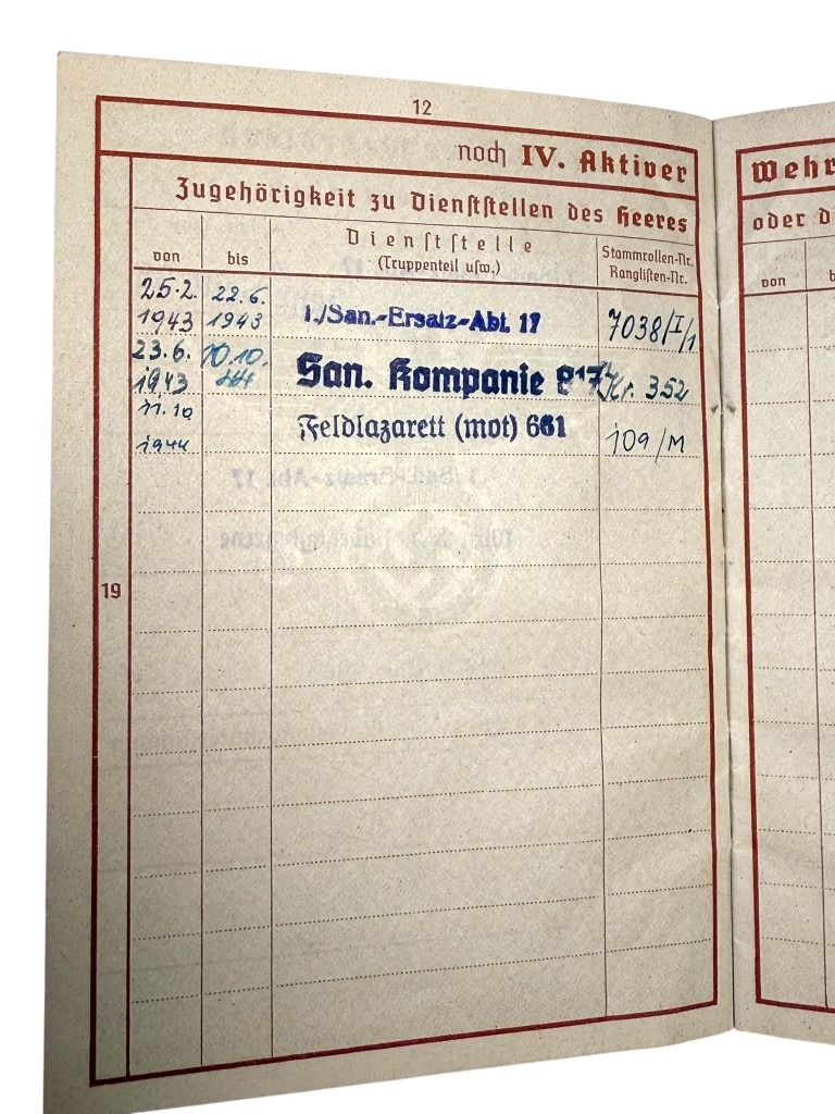 Original WWII German WH medic Wehrpass and documents set - Image 12