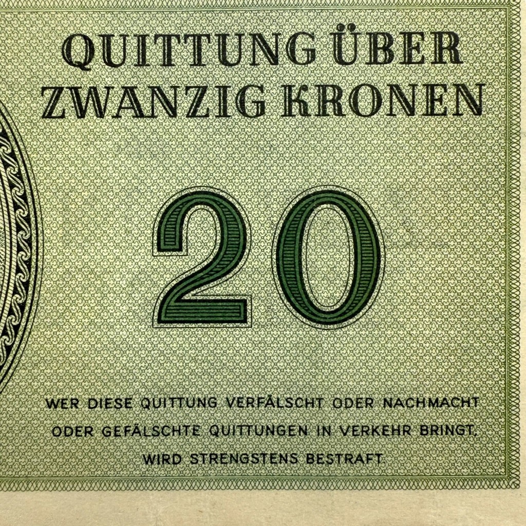 Original WWII German Jewish Ghetto/Camp Theresienstadt 20 Kronen banknote