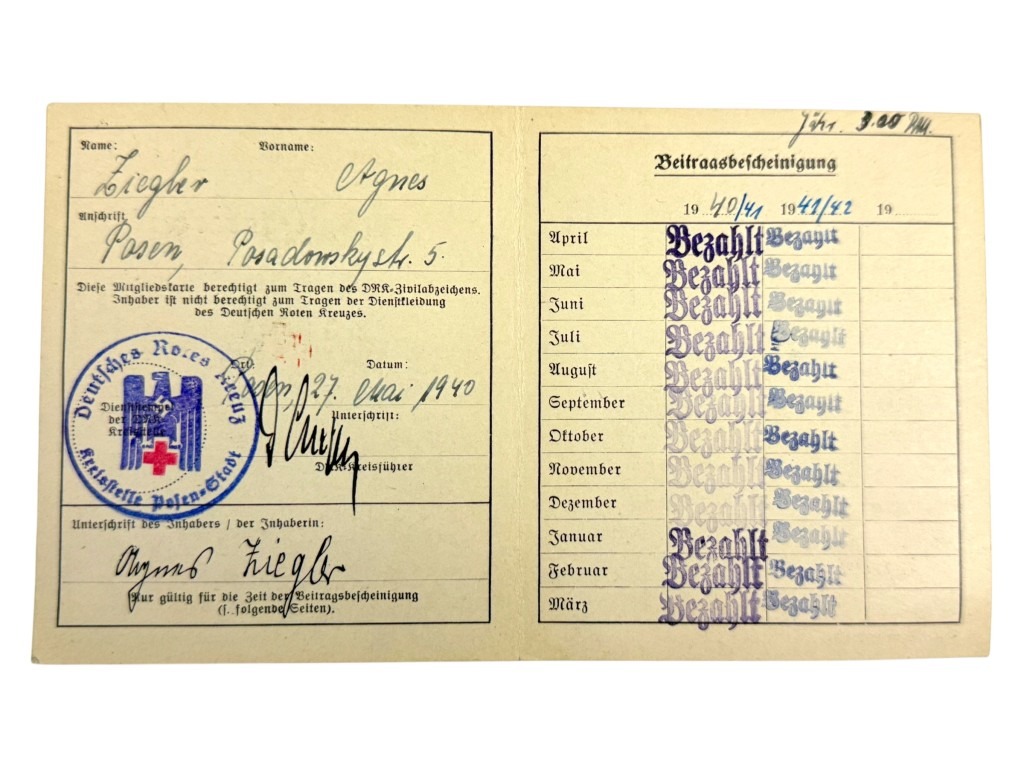 Original WWII German DRK Mitgliedskarte Posen - Image 3