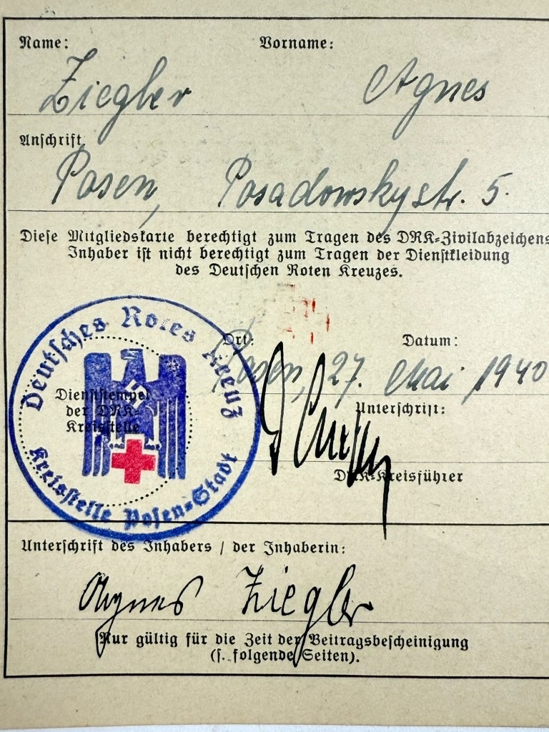 Original WWII German DRK Mitgliedskarte Posen - Image 4