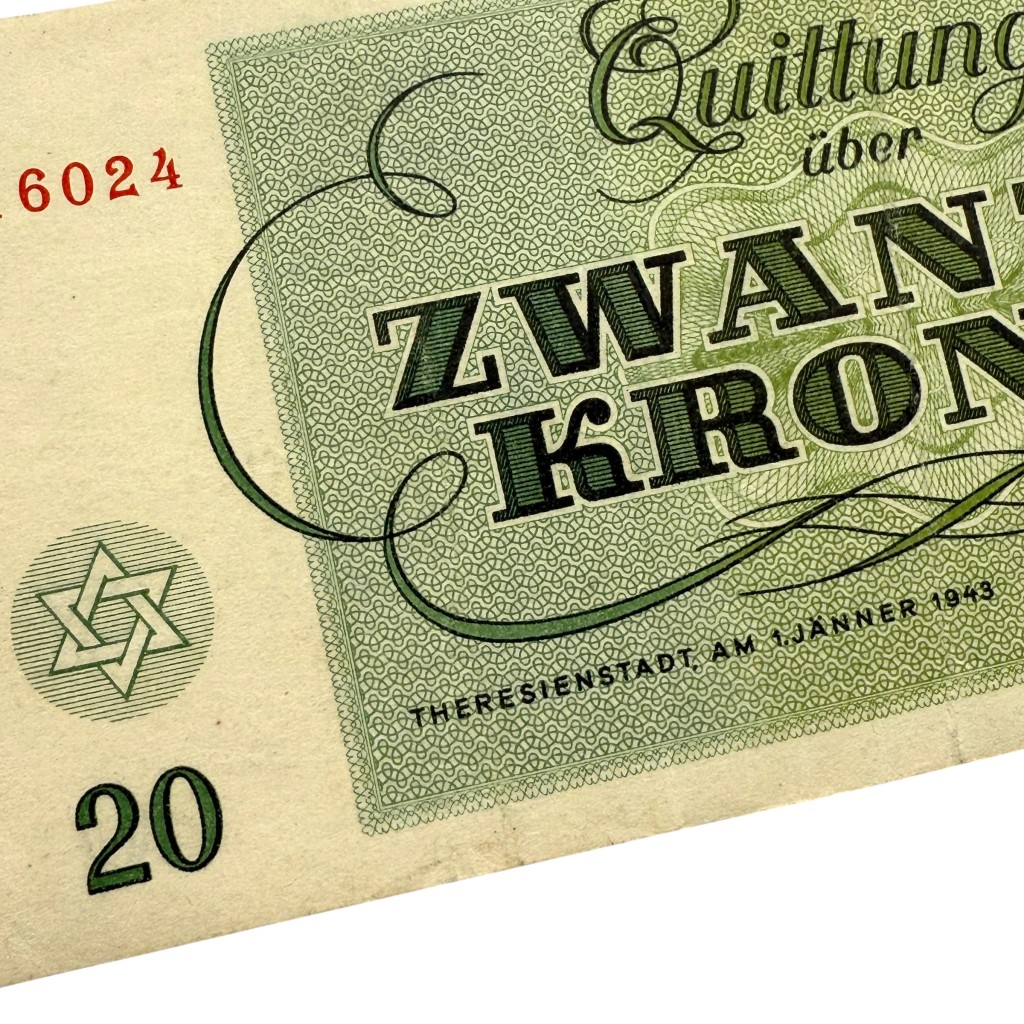 Original WWII German Jewish Ghetto/Camp Theresienstadt 20 Kronen banknote