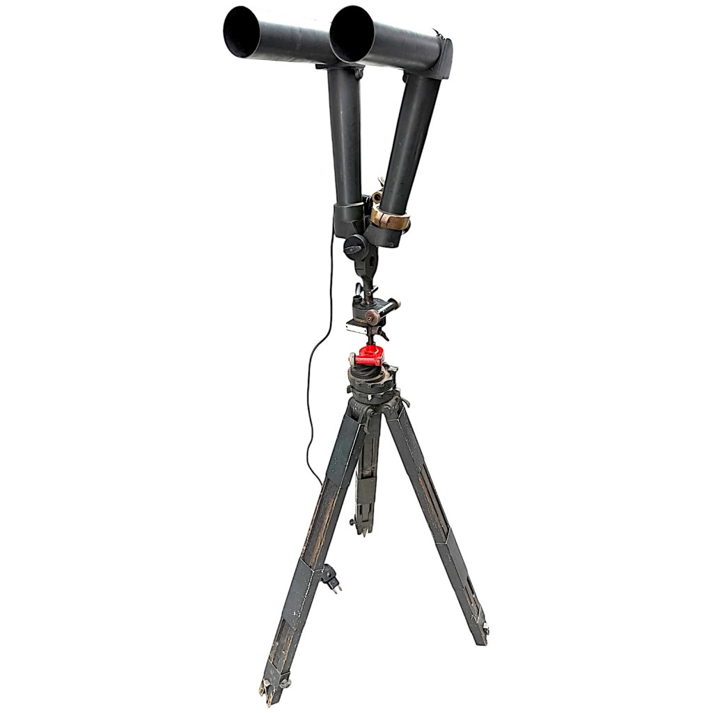 WW2 German trench binoculars S.F.14.Z Gi H/6400 Scherenfernrohr with Busch Rathenow aiming circle on Gebr. Wichmann Berlin tripod – original field grey paint, rare German optics for militaria collectors.