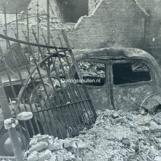 Original WWII Dutch photo destroyed car in May 1940 in Rotterdam