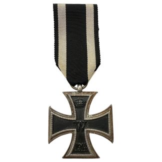 Original WW1 German Iron Cross 2nd Class medal (Eisernes Kreuz 2. Klasse 1914) with black and white ribbon. Authentic Imperial German military decoration for World War One collectors.
