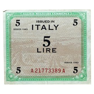 Original WWII Allied 5 Lire banknote for Italy - militaria - collectibles - World War II Allied currency