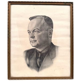 Original WWII Dutch NSB framed portrait print of Anton Mussert, 1940 – rare World War Two collaboration memorabilia from the National Socialist Movement in the Netherlands, collectible wartime propaganda item.