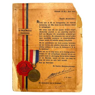 Original WWII Dutch army 'Herinnering aan den oorlog van 10–14 mei 1940' medal with citation