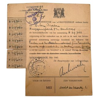 Original WWII Dutch fuel permit from May 1940 in Den Haag