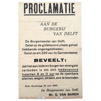 Original WWII Dutch proclamation poster Delft 1940