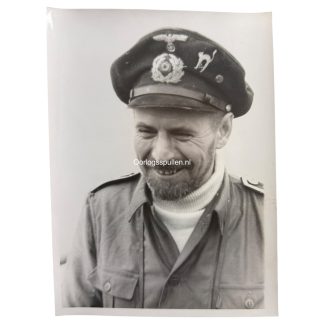 Original WWII German Kriegsmarine U-Boat portrait photo showing a smiling U-boat crew member wearing the rare “black cat” cap insignia used on U-48, U-564, U-998, U-1221 and U-2518. Authentic World War Two German Navy photograph, ideal for Kriegsmarine and U-boat militaria collectors.
