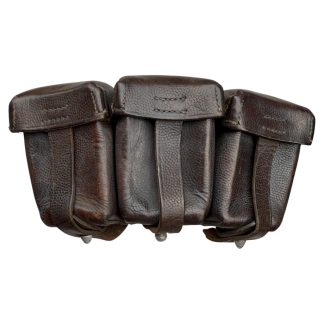 Original WWII German Luftwaffe K98 ammunition pouch 1938 – Franz Brehme Walsrode dark brown leather triple pocket ammo pouch for Mauser Karabiner 98k rifle – authentic World War Two German field gear collectible.