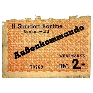 Original WWII German SS-Standort-Kantine Buchenwald 2 RM Wertmarke